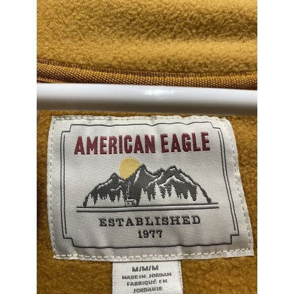 American Eagle Men's Fleece Pull Over Jacket Size M AE Logo Golden Yellow - Picture 6 of 6